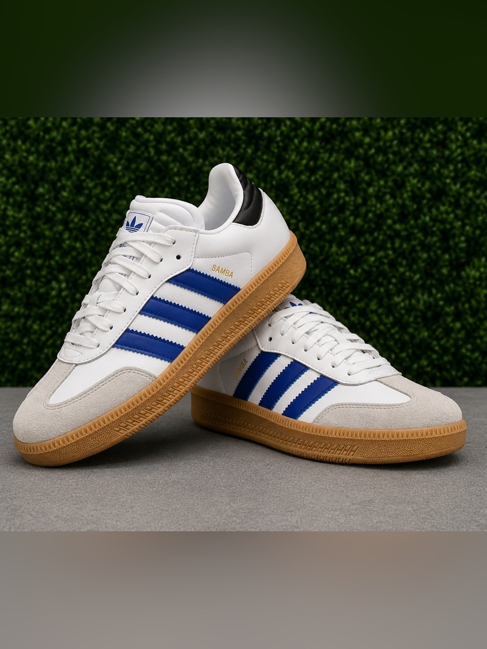 Adidas Men’s Samba XLG White Royal Blue Black Gum Sole Size 12